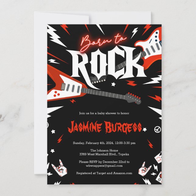 Né à ROCK Baby shower Invitation, Invitation de gu (Devant)
