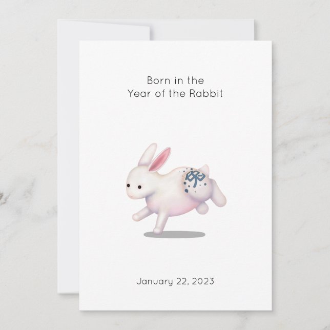 "Né dans l'année du lapin" Faire-part bébé (Devant)
