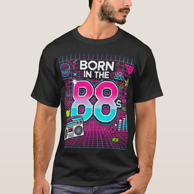 Né dans les 88s Retro Graphic T-Shirt - Neon 80s (Devant)