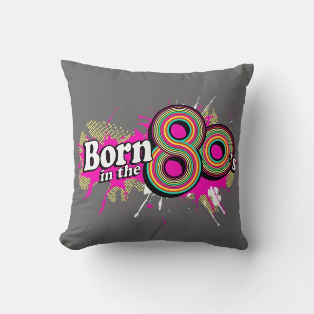 né dans les années 80 rétro coussin de coussin gri (Recto)