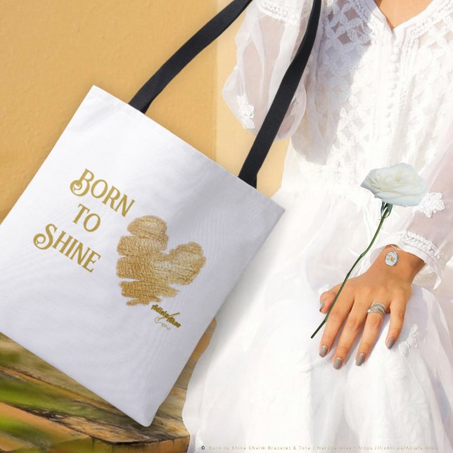 Né pour briller Sac cabas blanc par Poet Adiela Ak (Born to Shine Tote & Charm Bracelet designd by Poet Adiela Akoo. Love It? GET it! A gr8t gift combo!)