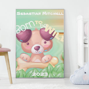 Né pour être Wild Kids Room Poster avec nom et ann