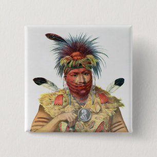 Ne-Sou-A-Quoit, a Fox Chief 2 Inch Square Button