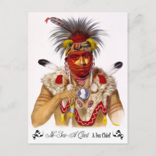 Ne-Sou-A Quoit, a Fox Chief with headdress Postcard