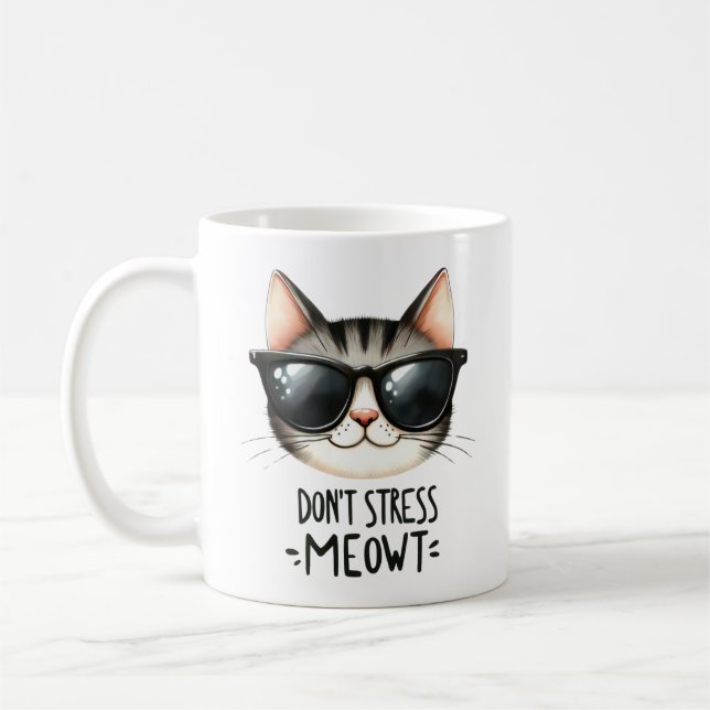 Ne stressez pas Meowt, Drôle Pun de chat Mug (Gauche)
