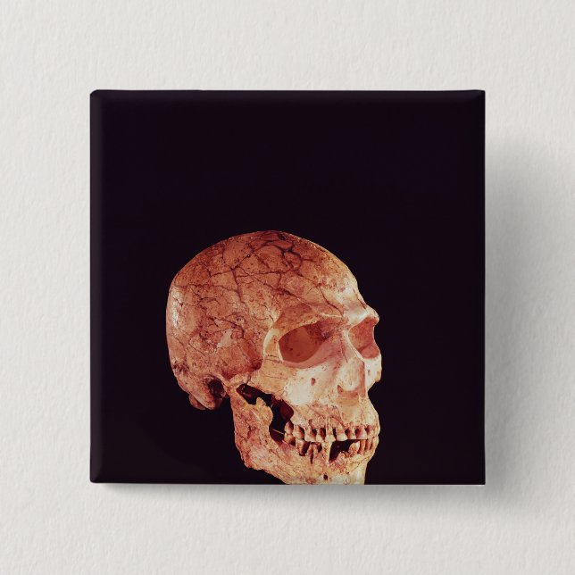 Neanderthal Skull, discovered on Mt Carmel 2 Inch Square Button (Front)