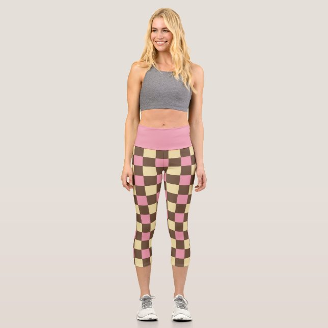 Neapolitan Ice Cream Colours Chequered Pattern Capri Leggings (Front)