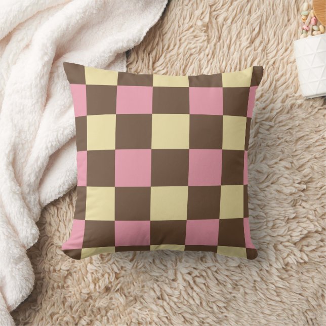Neapolitan Ice Cream Colours Chequered Pattern Throw Pillow (Blanket)
