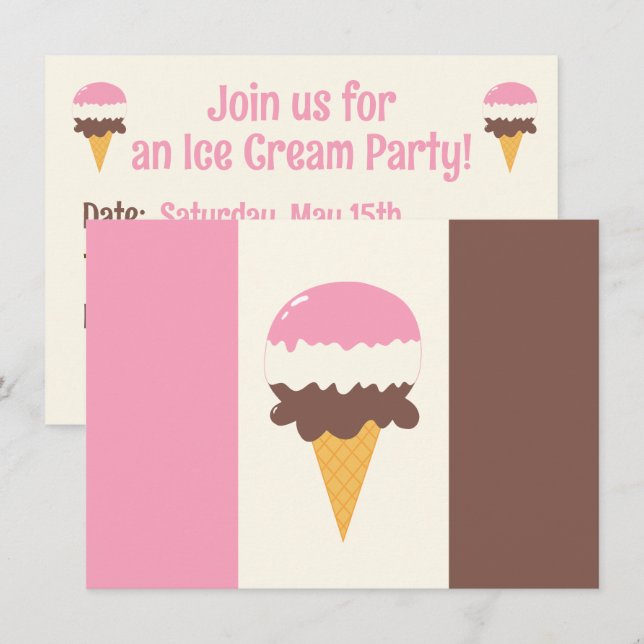 Neapolitan Ice Cream Cone Invitation (Front/Back)