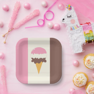 Neapolitan Ice Cream Cone Paper Plate