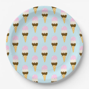 Neapolitan Ice Cream Cone Pattern Paper Plate