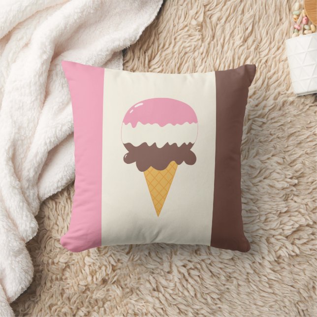 Neapolitan Ice Cream Cone Throw Pillow (Blanket)