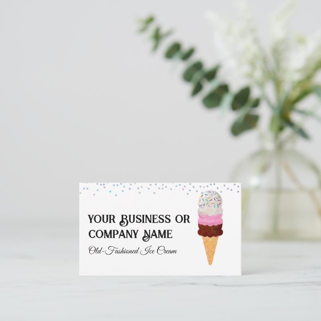 Neapolitan Ice Cream Cone with Sprinkles Business Card (Standing Front)