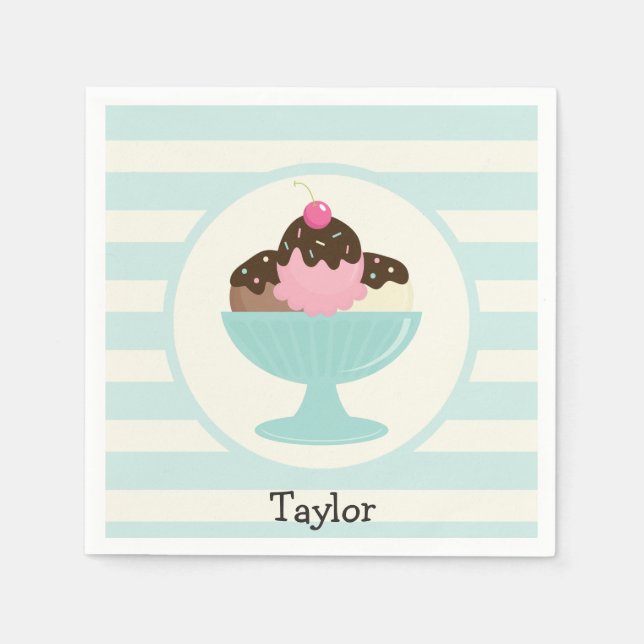 Neapolitan Ice Cream Sundae; Cherry & Sprinkles Napkin (Front)