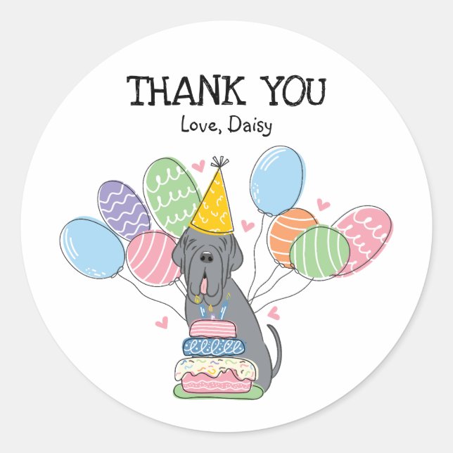 Neapolitan Mastiff Birthday Favour Tags Sticker (Front)
