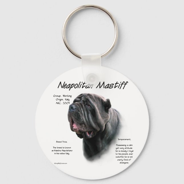 Neapolitan Mastiff (blk) History Design Keychain (Front)