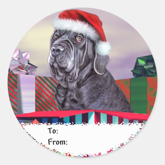 Neapolitan Mastiff Christmas Blue Gift Tags (Front)
