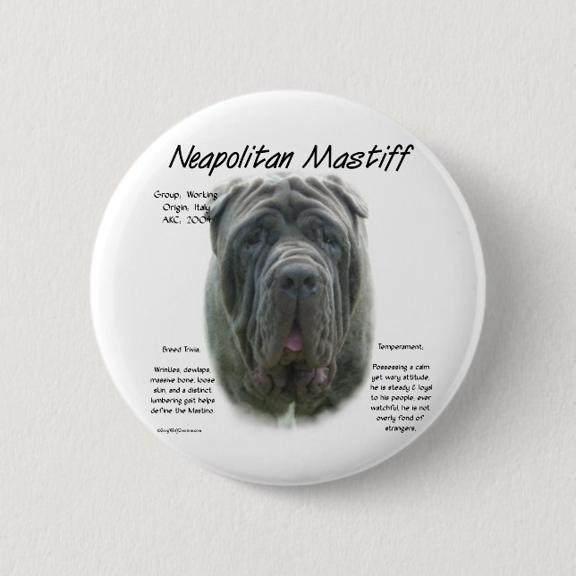 Neapolitan Mastiff (grey) History Design 2 Inch Round Button (Front)