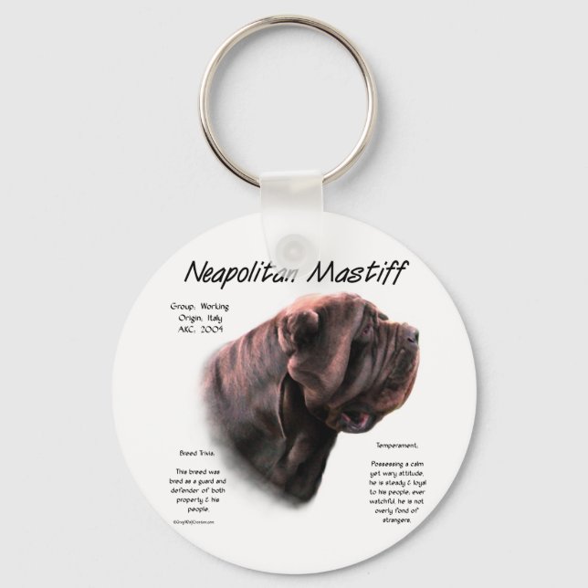 Neapolitan Mastiff (mahogany) History Design Keychain (Front)