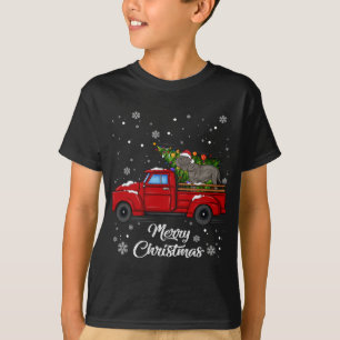Neapolitan mastiff Riding Red Truck Merry Xmas Tre T-Shirt