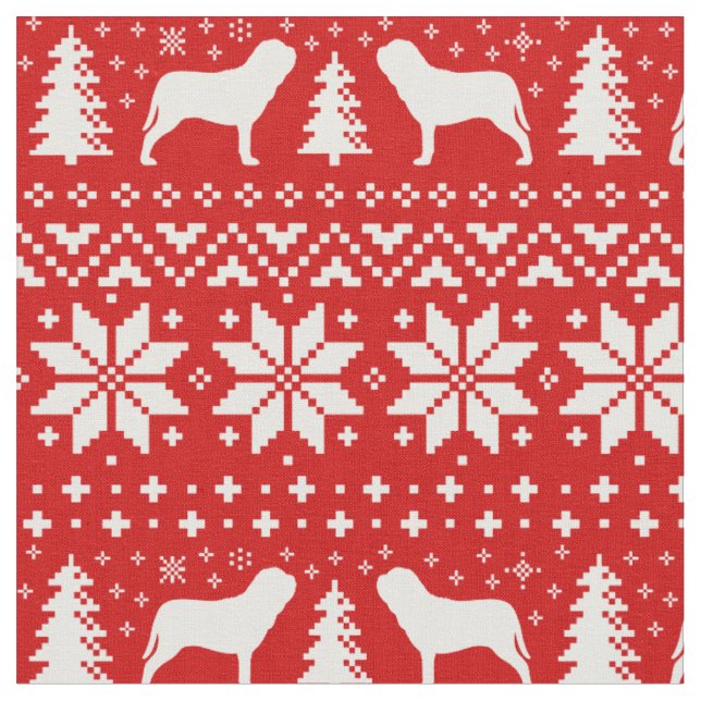 Neapolitan Mastiff Silhouettes Christmas Holiday Fabric (Close Up)