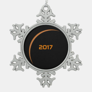 Near Maximum 2017 Partial Solar Eclipse Snowflake Pewter Christmas Ornament
