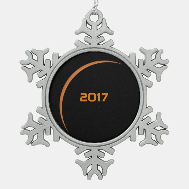 Near Maximum 2017 Partial Solar Eclipse Snowflake Pewter Christmas Ornament (Front)