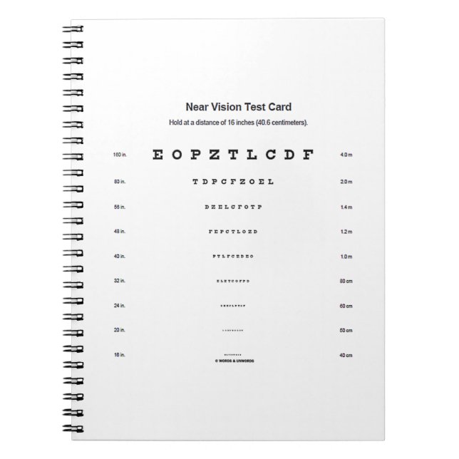 Near Vision Test Card Visual Acuity Exam Notebook (Front)