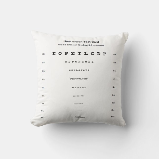 Near Vision Test Card Visual Acuity Exam Throw Pillow (Front)