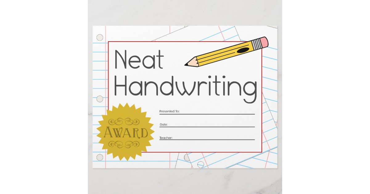 Neat Handwriting Award Certificate Zazzle ca