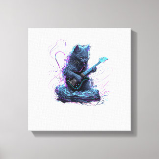 Nebelung Cat Playing Electric Guitar Rock T-Shirt Canvas Print