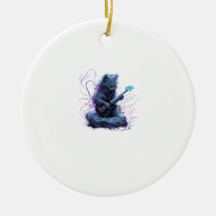 Nebelung Cat Playing Electric Guitar Rock T-Shirt Ceramic Ornament