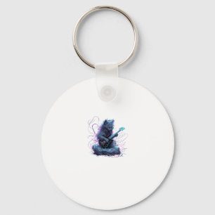 Nebelung Cat Playing Electric Guitar Rock T-Shirt Keychain