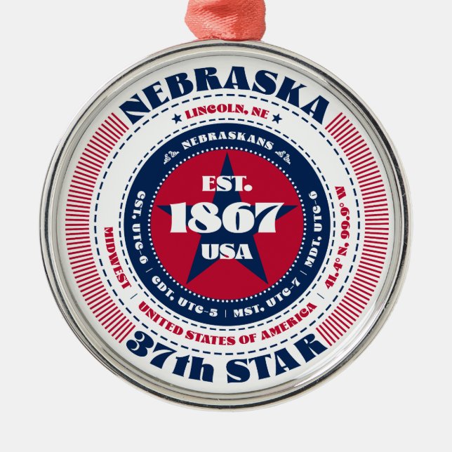 Nebraska 37th State Christmas Ornament (Front)