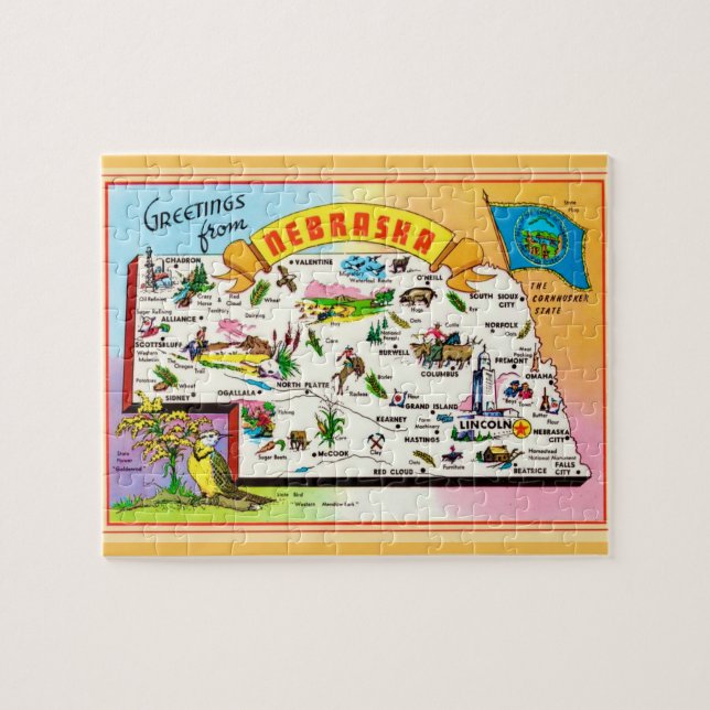 Nebraska 8x10 Postcard Map Jigsaw Puzzle (Horizontal)
