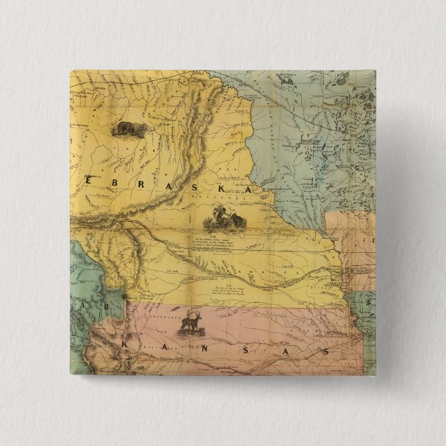 Nebraska and Kansas 2 2 Inch Square Button (Front)