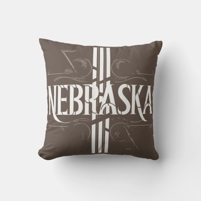 Nebraska Art Deco Stripe Throw Pillow 16x16 (Front)
