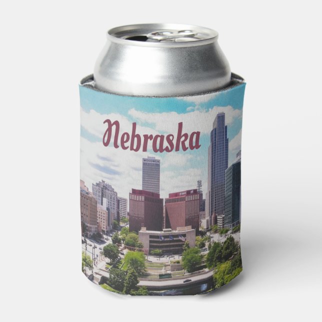 Nebraska City Skyline Omaha Can Cooler (Can Front)