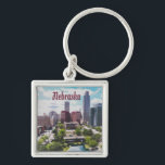 Nebraska City Skyline Omaha Keychain<br><div class="desc">Omaha Nebraska City Skyline 
This is great for the corn husker in your life.  Beautiful city scape with blue skies and green trees.</div>