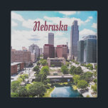 Nebraska City Skyline Omaha Magnet<br><div class="desc">Omaha Nebraska City Skyline
This is great for the corn husker in your life. Beautiful city scape with blue skies and green trees.</div>