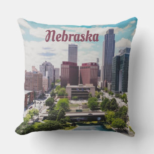 Nebraska City Skyline Omaha Throw Pillow