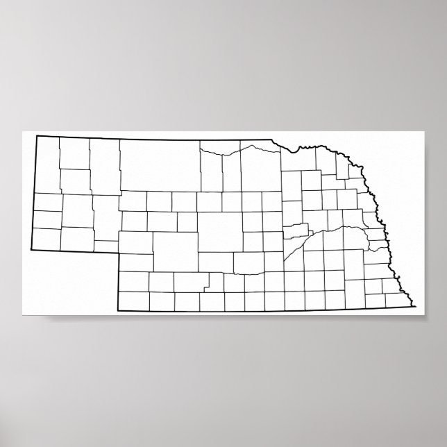 Nebraska Counties Blank Outline Map Poster (Front)