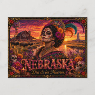 Nebraska Día de los Muertos Retro Postcard