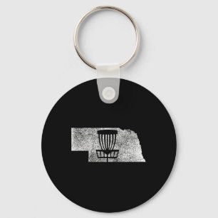 Nebraska Disc Golf State With Basket Distressed Gr Keychain