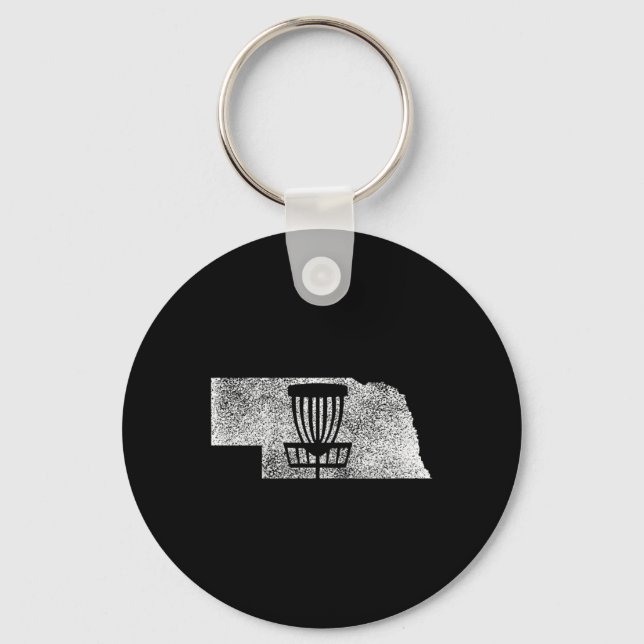 Nebraska Disc Golf State With Basket Distressed Gr Keychain (Front)