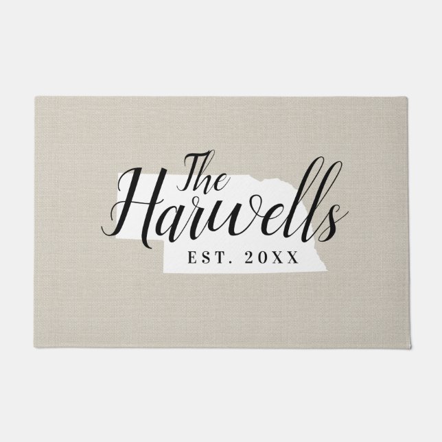 Nebraska Family Monogram State Doormat (Front)