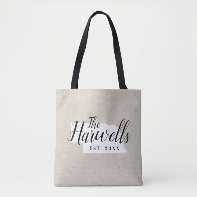 Nebraska Family Monogram State Tote Bag (Front)