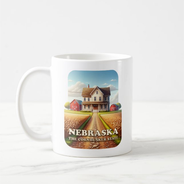 Nebraska Farm House and Wheat Fields Coffee Mug (Left)