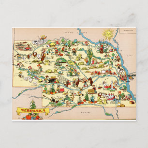 Nebraska Funny Vintage Map Postcard