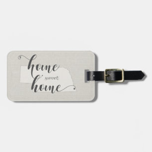 Nebraska - Home Sweet Home burlap-look Luggage Tag